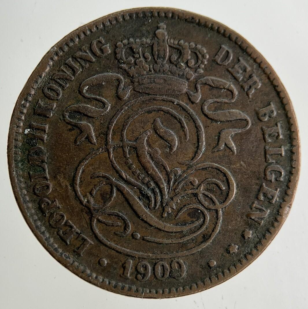 1909 Belgium 2 Centimes Coin | Fine Collectable Grade