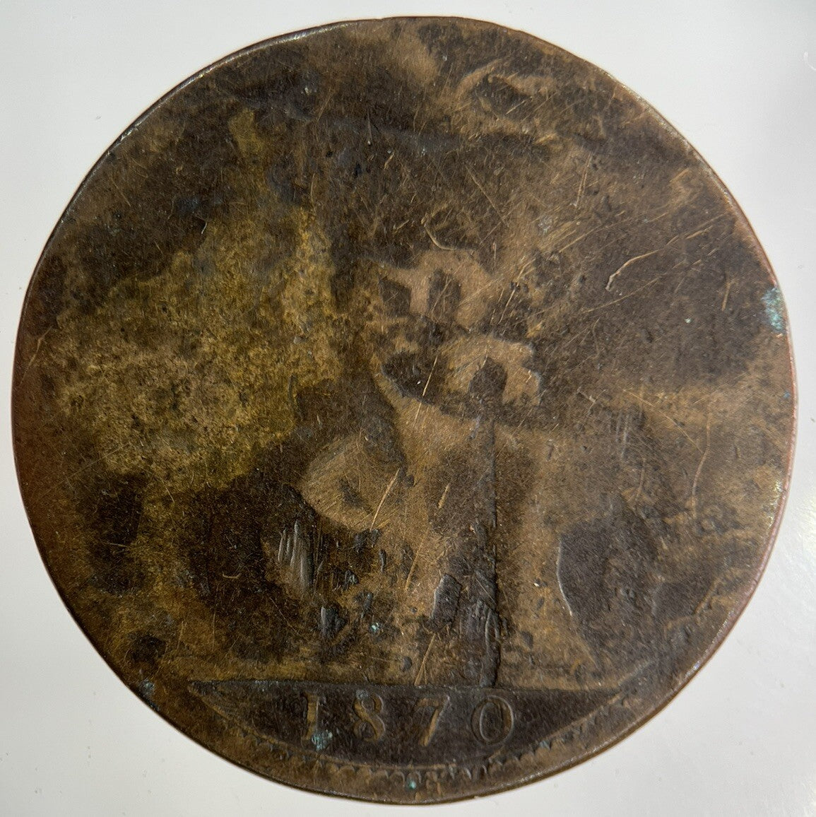 1870 Victoria One Penny Coin | Worn Grade