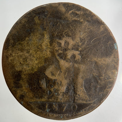 1870 Victoria One Penny Coin | Worn Grade