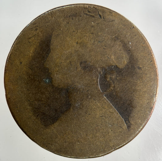 1863 Victoria One Penny Coin | Worn Grade