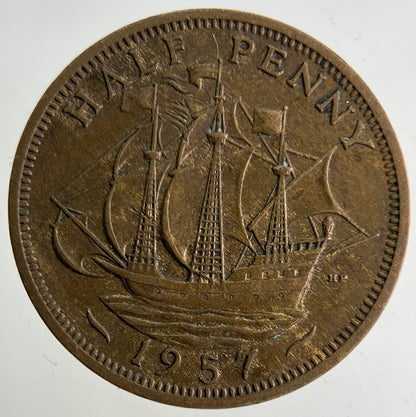 1957 Elizabeth II 2nd Half-Penny Coin | Collectable Grade
