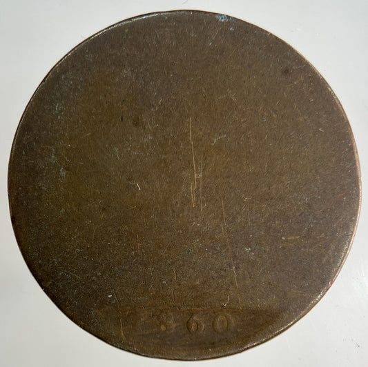 1860 Victoria One Penny Coin | Worn Grade
