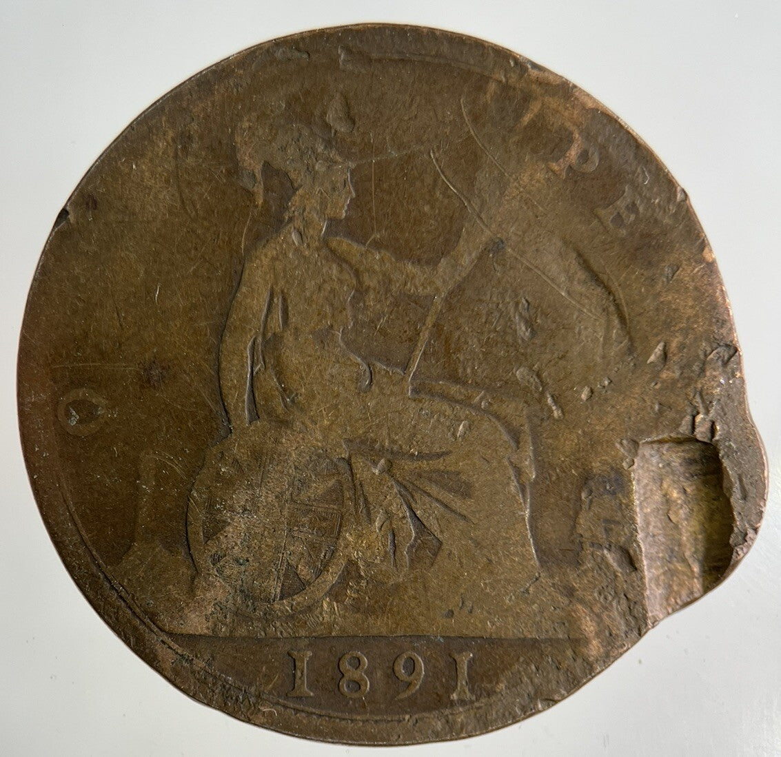 1891 Victoria One Penny Coin | Worn Grade