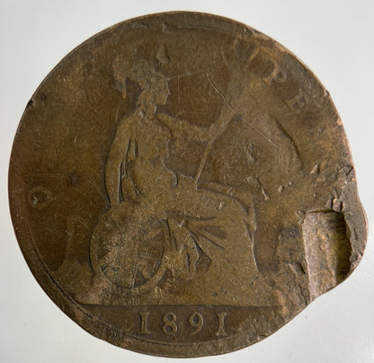 1891 Victoria One Penny Coin | Worn Grade