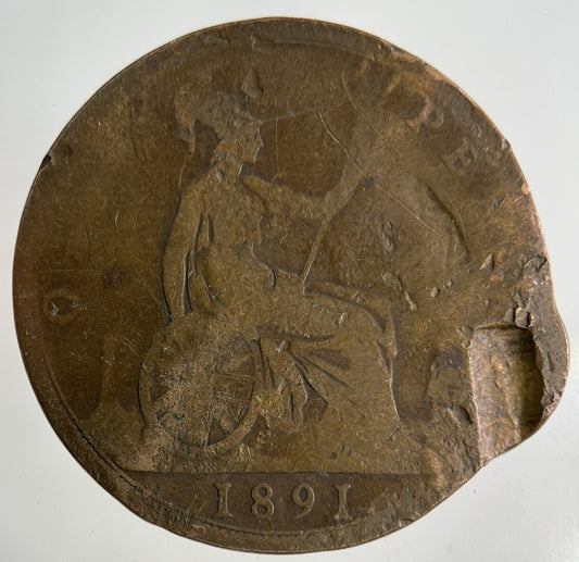 1891 Victoria One Penny Coin | Worn Grade