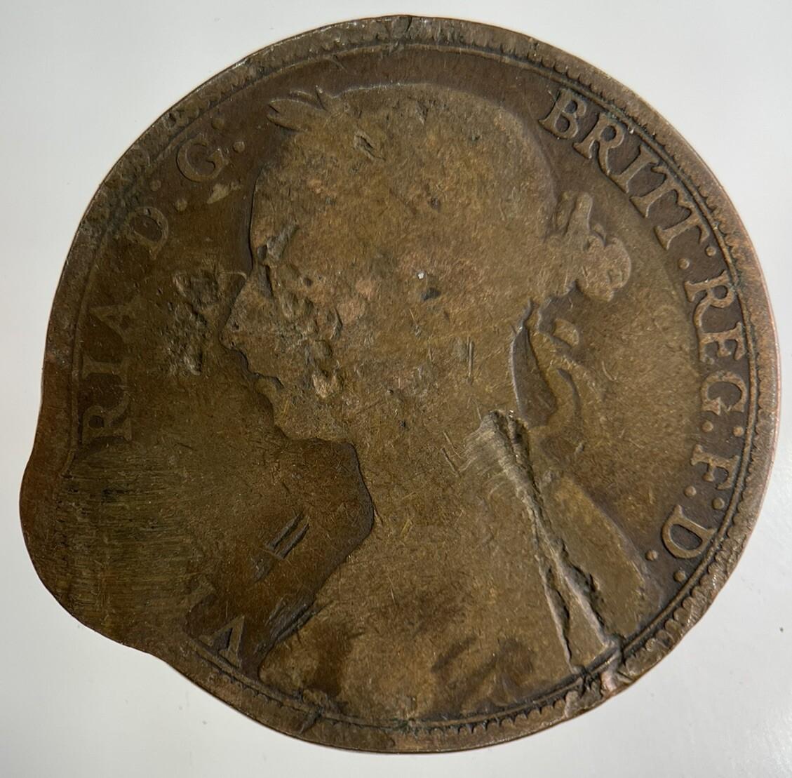 1891 Victoria One Penny Coin | Worn Grade