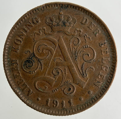 1911 Belgium 2 Centimes Coin | Fine Collectable Grade