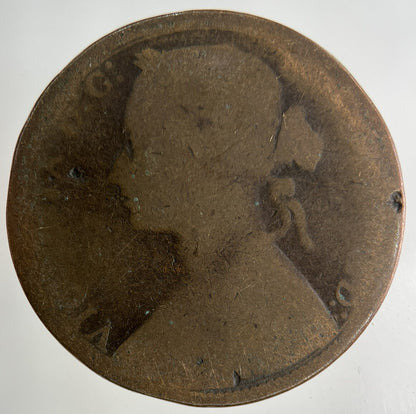 1874 Victoria One Penny Coin | Worn Grade