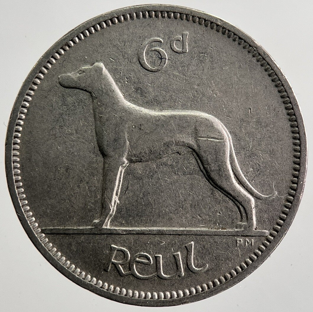 1928 Irish Dog Sixpence Coin | Fine Collectable Grade | a7454