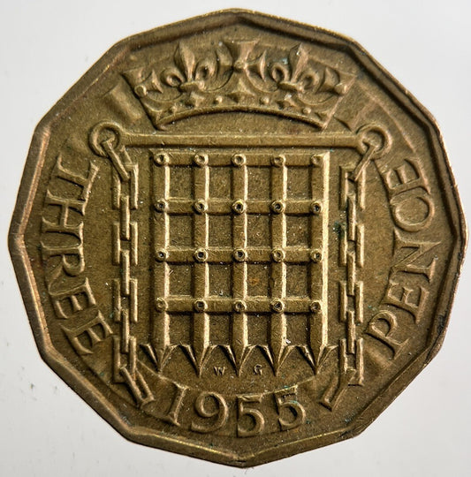 1955 British Brass Threepence Coin | Fine Collectable Grade | a7356