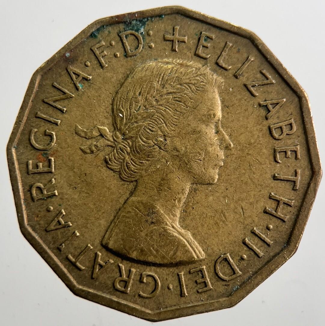 1955 British Brass Threepence Coin | Fine Collectable Grade | a7356