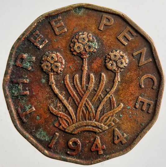 1944 British Brass Threepence Coin | Fine Collectable Grade | a7351
