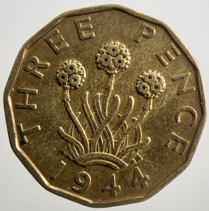 1944 British Brass Threepence Coin | Fine Collectable Grade | a7709