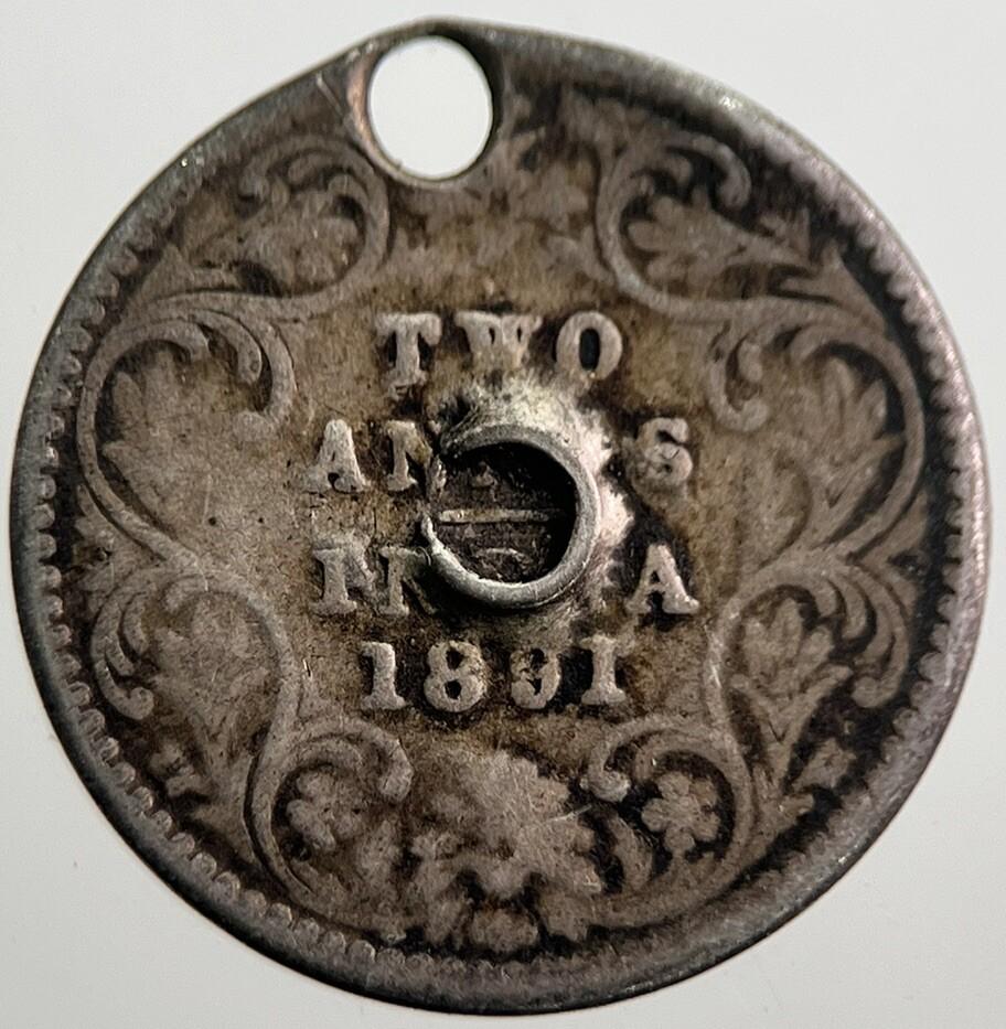 1891 India Silver Two 2 Annas Coin | Fair Grade | a7676