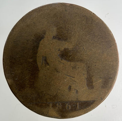 1861 Victoria One Penny Coin | Worn Grade