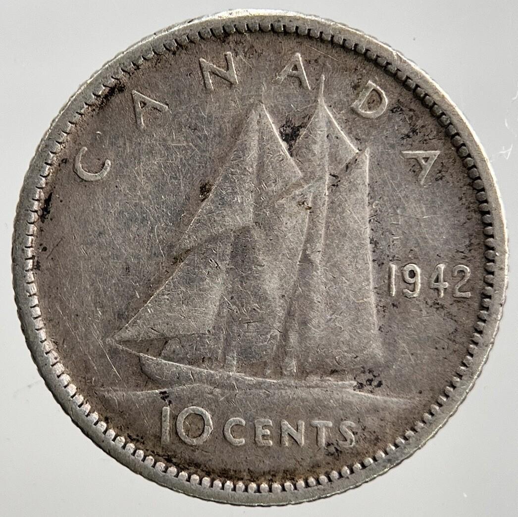 1942 Canadian 10 Cents Silver Coin | Collectable Grade | a2258