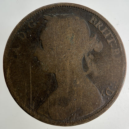 1885 Victoria One Penny Coin | Worn Grade