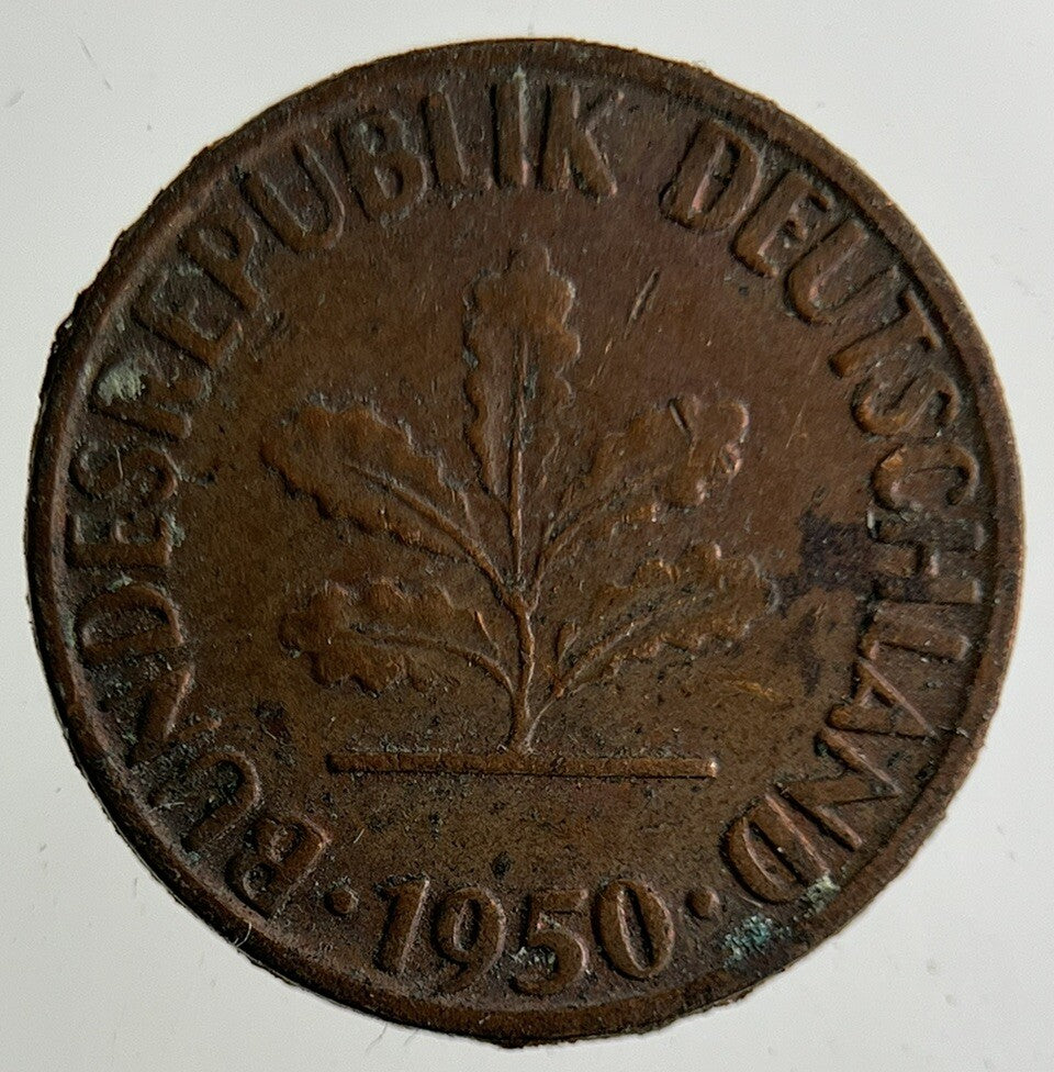 1950 Germany 1 Pfennig Coin | Fine Collectable Grade