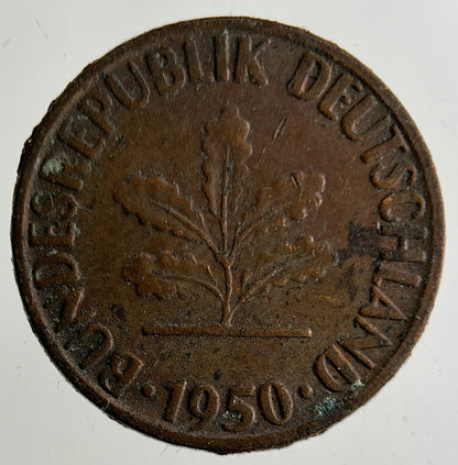 1950 Germany 1 Pfennig Coin | Fine Collectable Grade