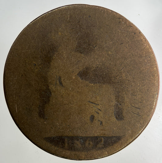 1862 Victoria One Penny Coin | Worn Grade
