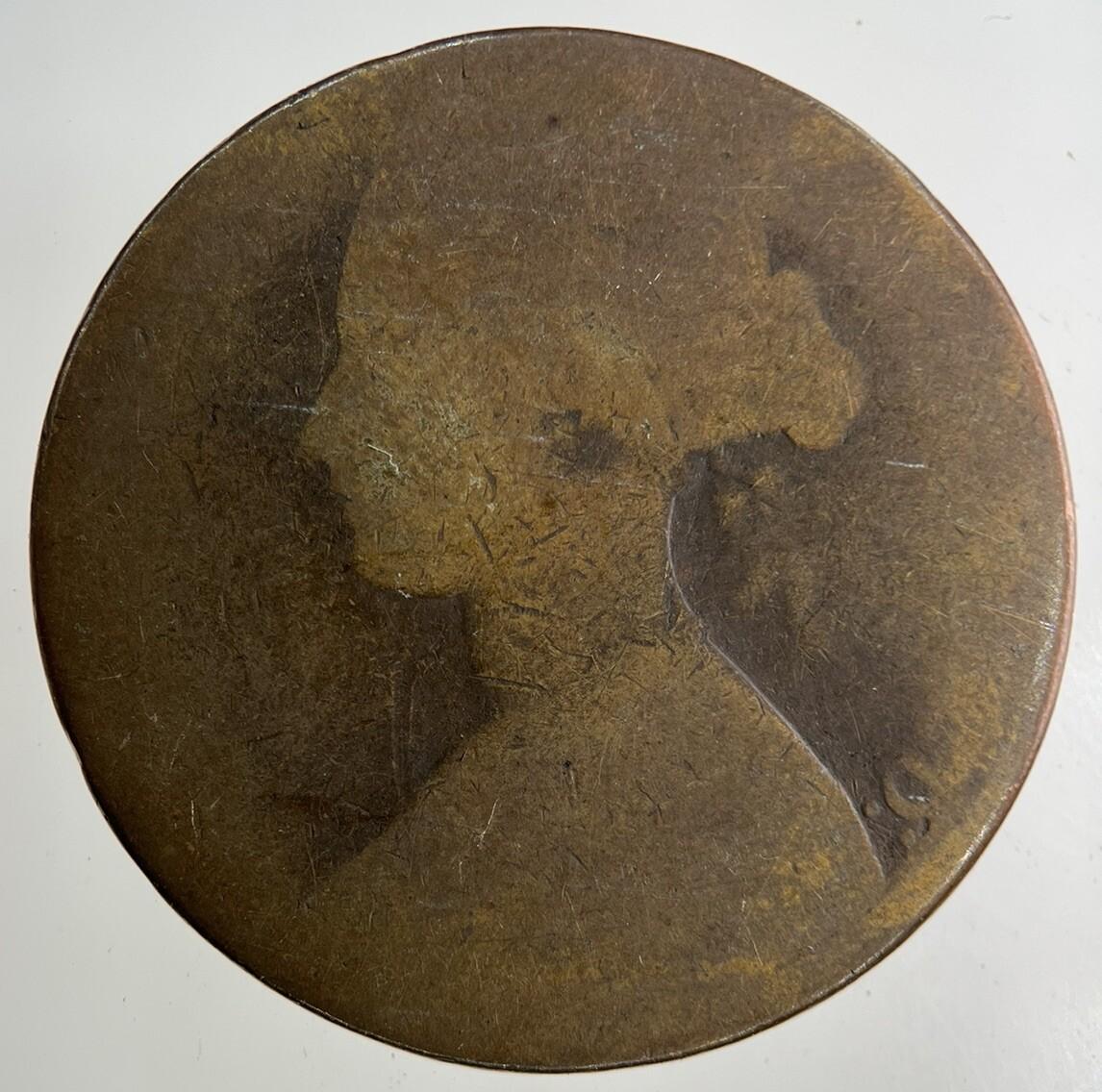 1862 Victoria One Penny Coin | Worn Grade