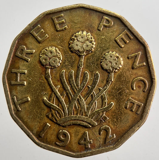 1942 British Brass Threepence Coin | Fine Collectable Grade | a7353