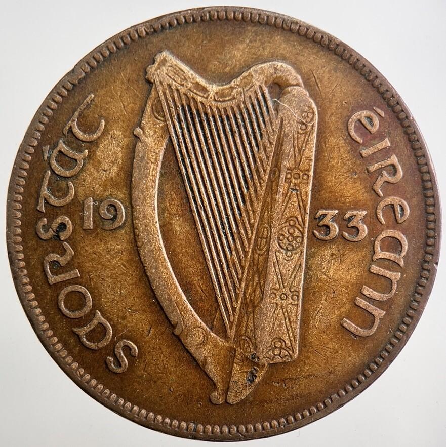 1933 Irish Penny Coin | Fine Collectable Grade | a7466