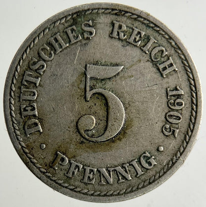 1905 Germany 5 Pfennig Coin | Fine Collectable Grade