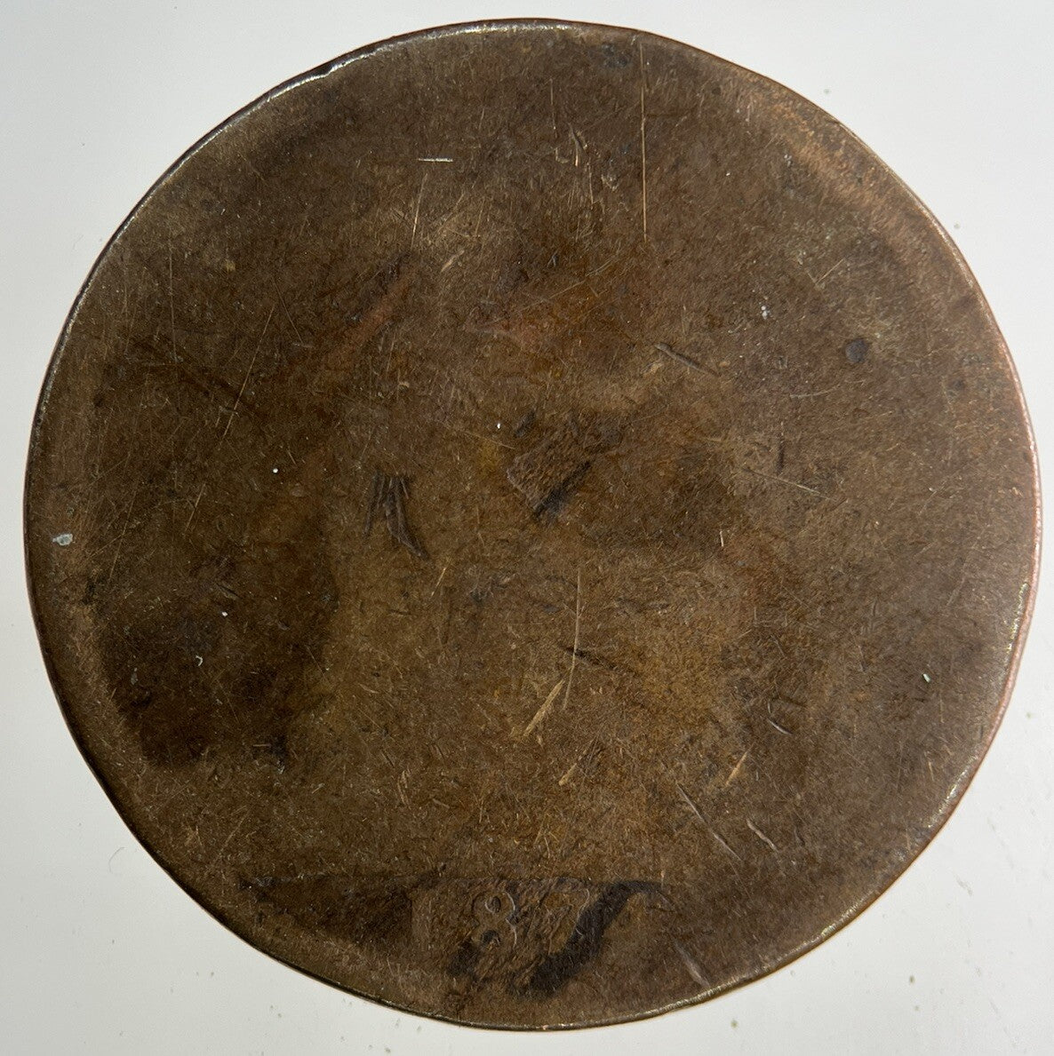 1874 Victoria One Penny Coin | Worn Grade