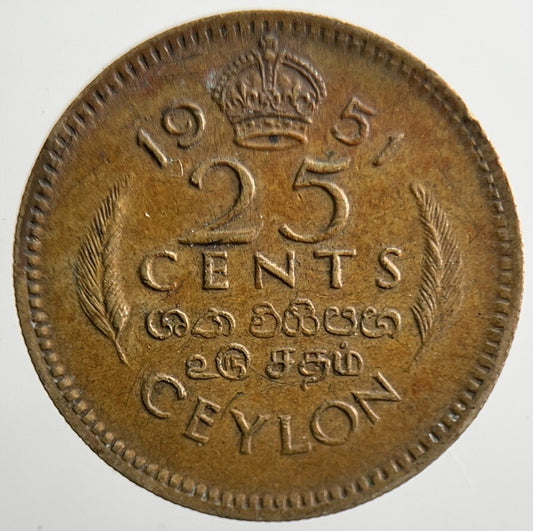 1951 Ceylon 25 Cents Coin | Collectable Grade | a3349