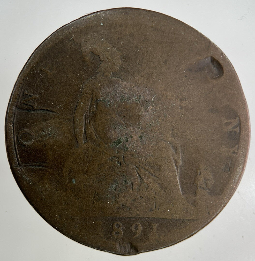 1891 Victoria One Penny Coin | Worn Grade