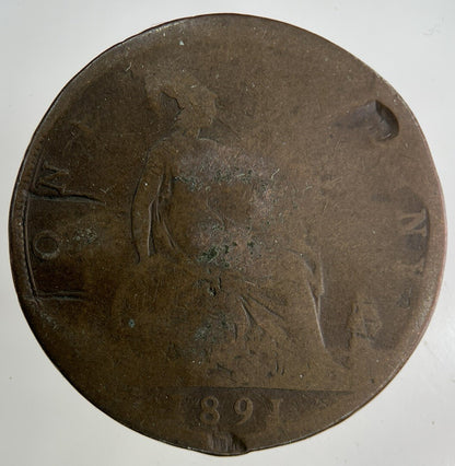 1891 Victoria One Penny Coin | Worn Grade