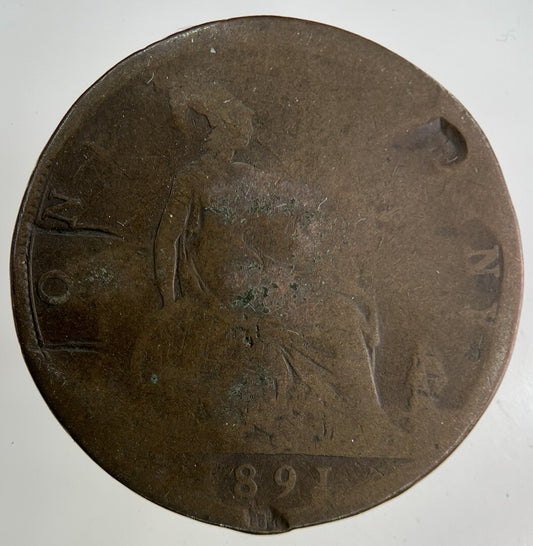 1891 Victoria One Penny Coin | Worn Grade