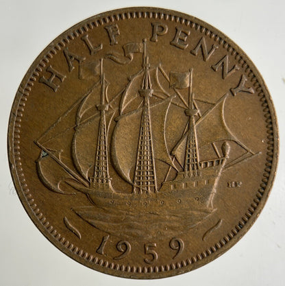 1959 Elizabeth II 2nd Half-Penny Coin | Fine Collectable Grade