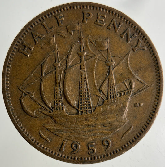 1959 Elizabeth II 2nd Half-Penny Coin | Fine Collectable Grade