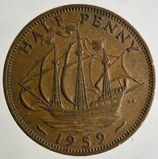1959 Elizabeth II 2nd Half-Penny Coin | Fine Collectable Grade