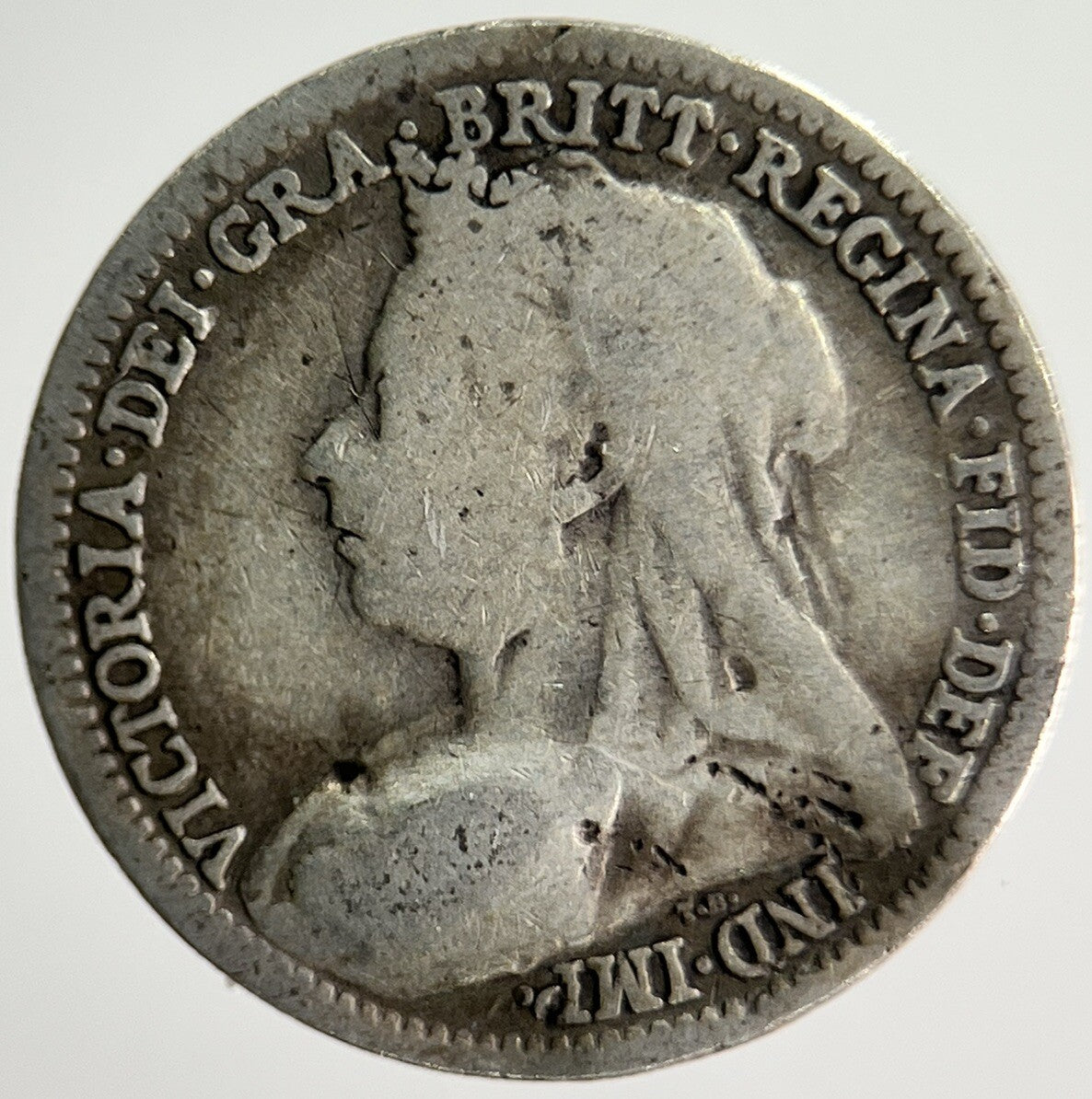 1900 Veiled Head Victoria Threepence Silver Coin | Fair Grade | a4002