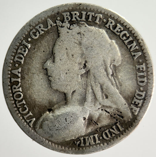 1900 Veiled Head Victoria Threepence Silver Coin | Fair Grade | a4002