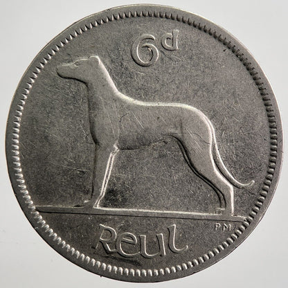 1928 Irish Dog Sixpence Coin | Fine Collectable Grade | a7453