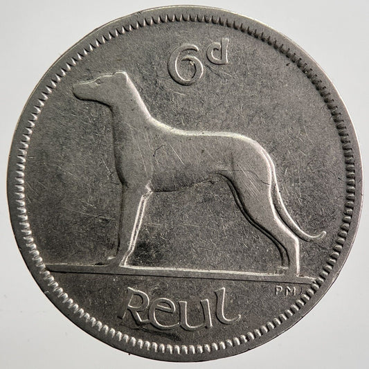 1928 Irish Dog Sixpence Coin | Fine Collectable Grade | a7453