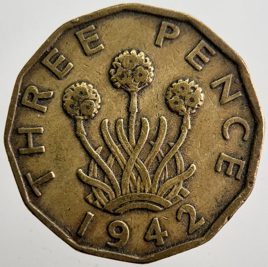 1942 British Brass Threepence Coin | Fine Collectable Grade | a7354