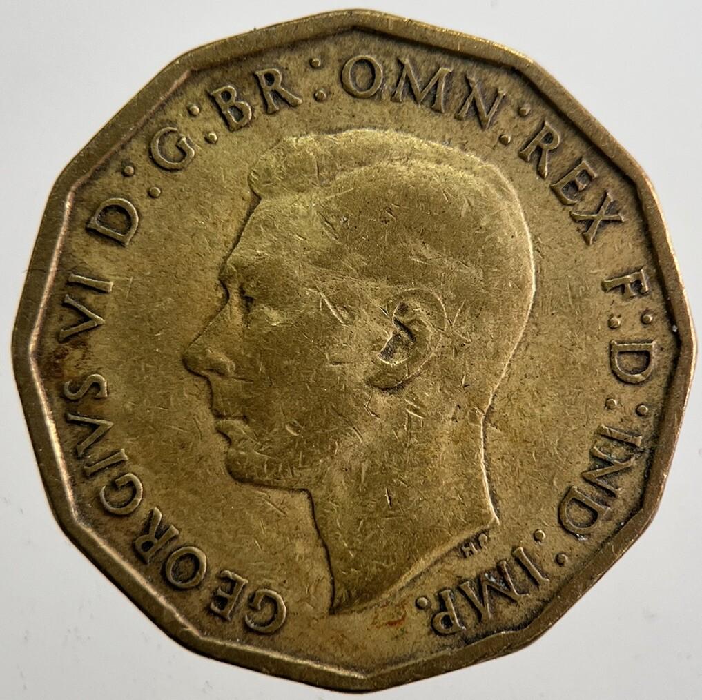 1942 British Brass Threepence Coin | Fine Collectable Grade | a7354