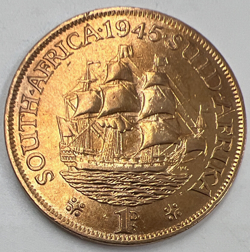 1945 One Penny | South Africa Copper Coin | Fine Grade | a405
