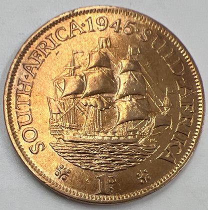 1945 One Penny | South Africa Copper Coin | Fine Grade | a405