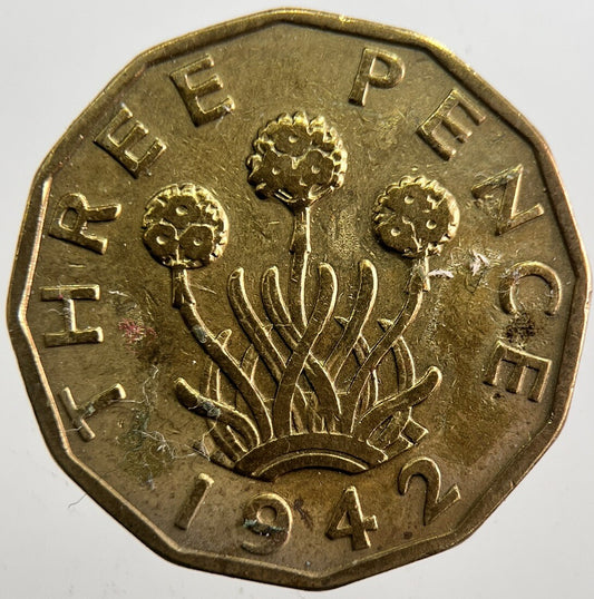 1942 British Brass Threepence Coin | Fine Collectable Grade | a7355