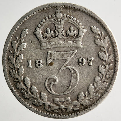 1897 Veiled Head Victoria Threepence Silver Coin | Collectable Grade | a4023