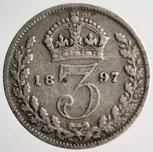 1897 Veiled Head Victoria Threepence Silver Coin | Collectable Grade | a4023