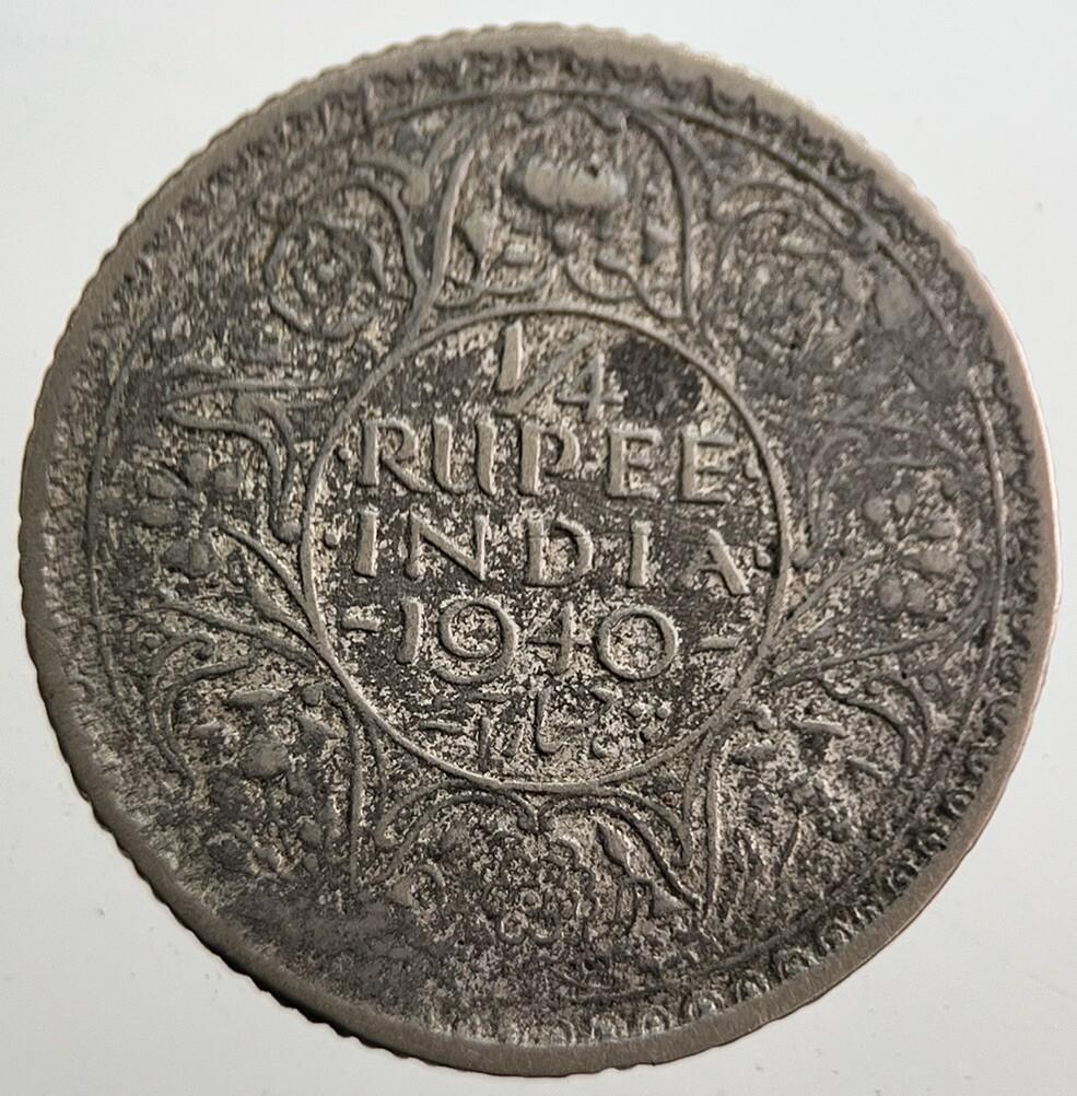 1940 India 1/4 Quarter Rupee Silver Coin | Collectable Grade | a7674