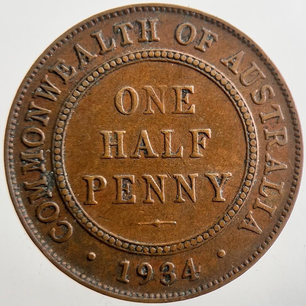1934 Australia One Half Penny Coin | Very High Grade | a7739