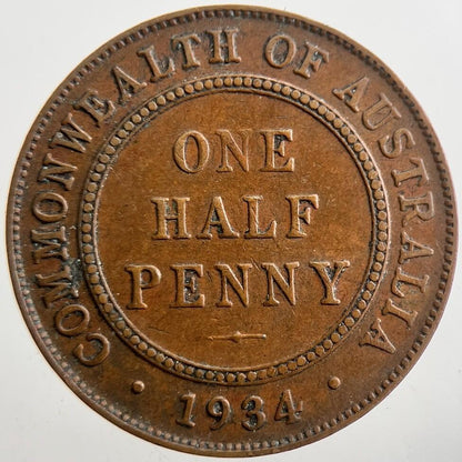 1934 Australia One Half Penny Coin | Very High Grade | a7739